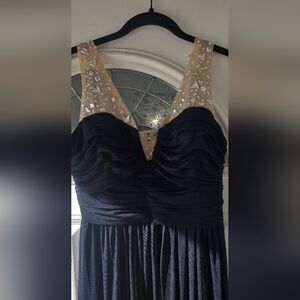 Prom Gown City Triangles Dress Navy Cream Rhinestones Cut Out Junior Size 11